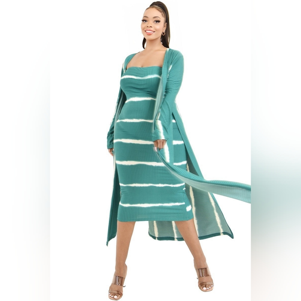 NEW NWOT CurvySense Plus Size Lizah Tube Dress and Cardigan Set Green 💚 Sz 3X